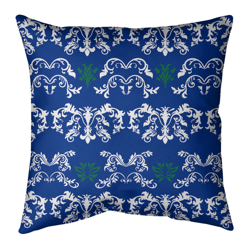 Housse de coussin Seattle Baroque, Bleu marine / blanc / vert, Polyester sergé, 14 po x 14 po