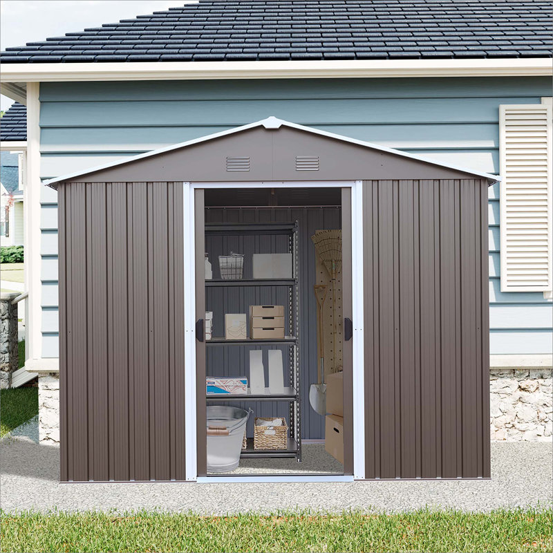 8Ft X 4Ft Outdoor Metal Storage Shed With Window, Gray, 74.89" H x 96.07" W x 48.94" D