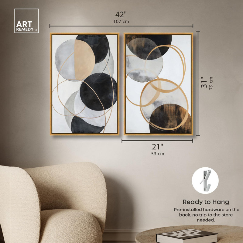 Urban Orbits Diptych Canvas Print Brown Wall Art Set by Art Remedy, Black Frame, 10 x 15, H 31 po x l 21 po, Gold Frame