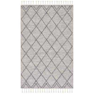Tapis géométrique fait à la main Dessiree en ivoire / noir