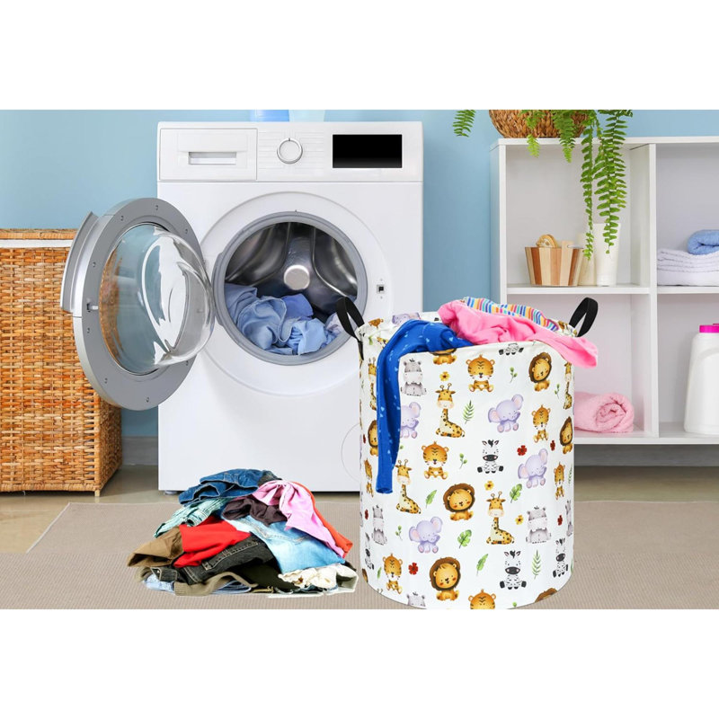 Round Tiger Animals Laundry Gift Basket Storage Hamper Clothes Storage Organizer Bins Shelf Basket With Handles For Room Decor