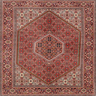 Tapis en laine rouge / beige
