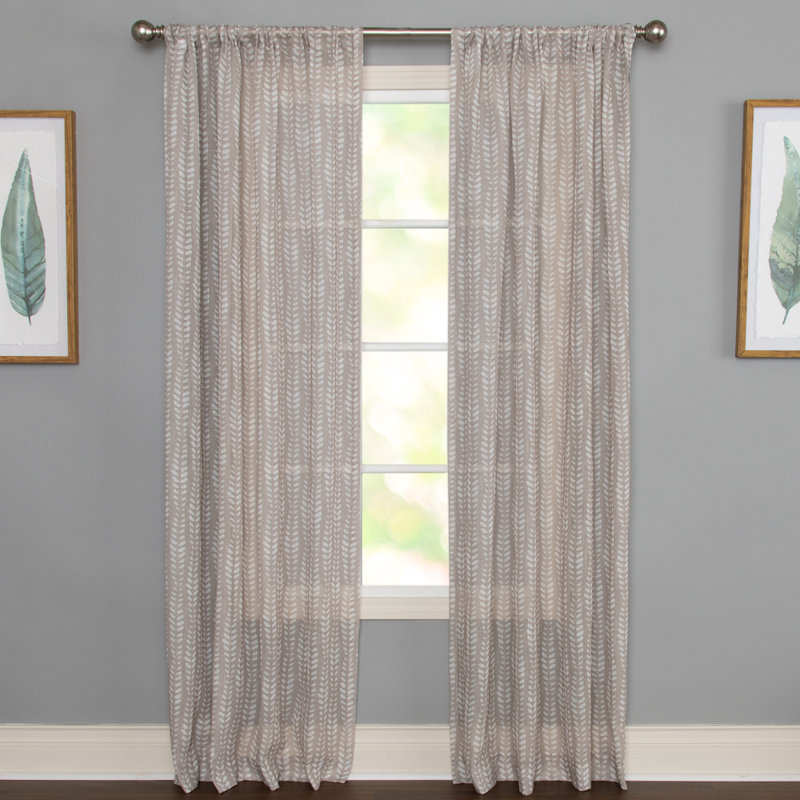 Hoorya 100% Polyester Light-Filtering Printed Vine Curtain Panel With Rod Pocket Top, 50" W x 84" L, Taupe