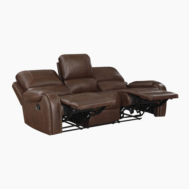 Ensemble inclinable 3 pièces en similicuir respirant avec console rabattable, ports de charge USB et garniture cloutée classique Xenja