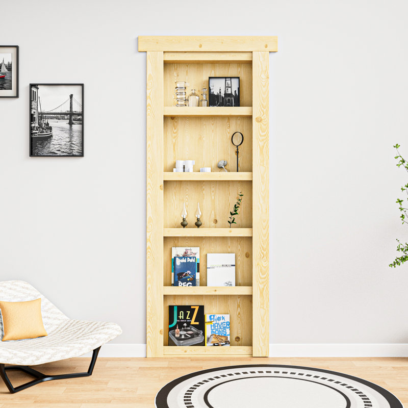 Porte dissimulée universelle / réversible avec bibliothèque et assemblage rapide 32 po x 80 po avec quincaillerie et boîtier à assemblage rapide Toute la quincaillerie est incluse