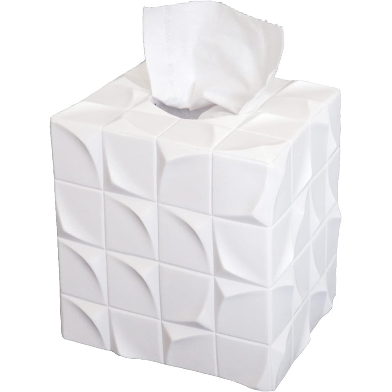 Embossment Unique Cube Design Tissue Box Cover Modern Room Accessories Decor, White