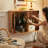 Cherry Wood Color + Silver Tempered Glass + Solid Wood + Stainless Steel Display Cases