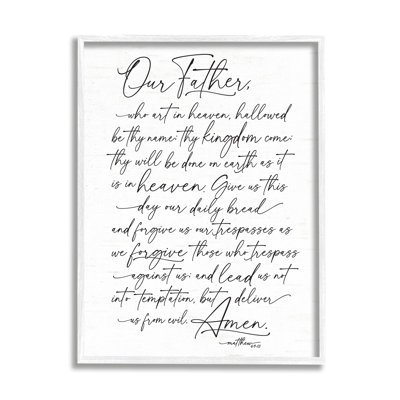 Our Father Religious Prayer Reading Spiritual Scripture White Framed Giclee Texturized Art by Lettered and Lined