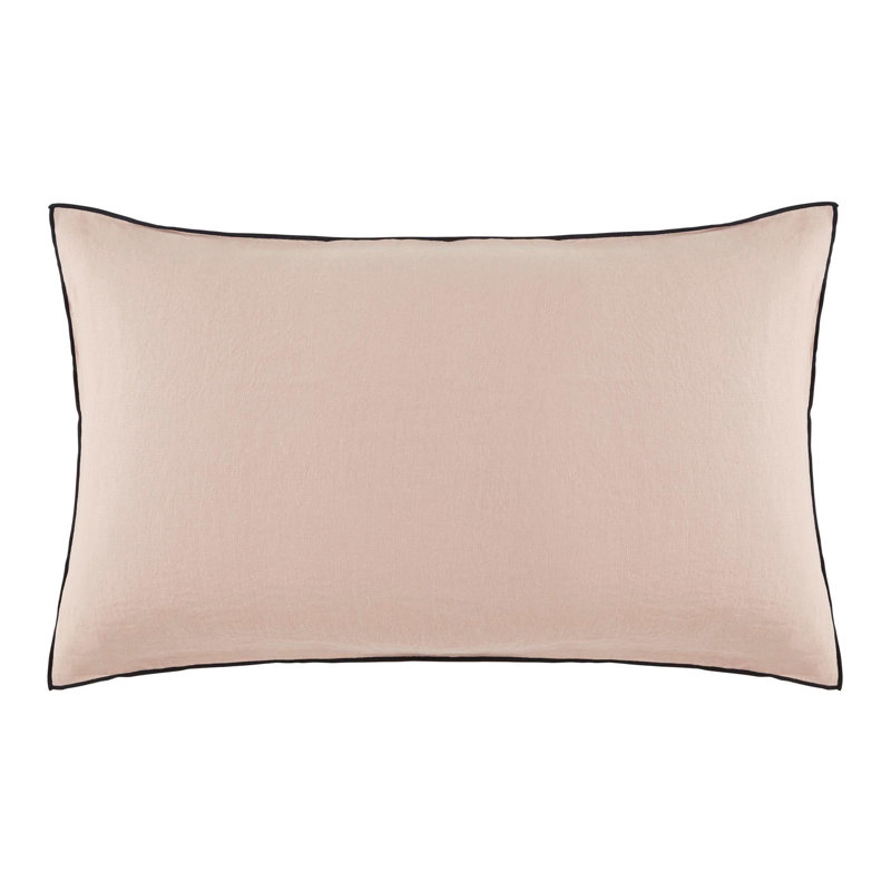 Carlina 100% Linen Button Pillow Protector, Queen, Light Beige