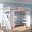Lit mezzanine double en bois avec bureau intégré, glissade, panier de basketball et escalier avec rangement, blanc-53347125