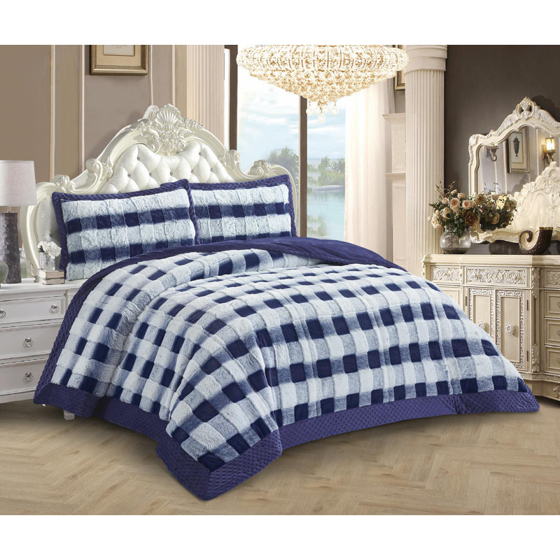 Polyester Geometric Bedspread with Pillow Shams Included, Blue, Super King Bedspread + 2 Standard Shams