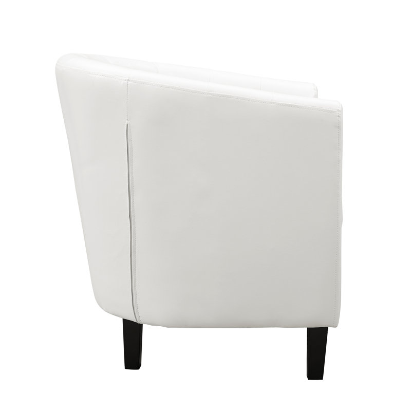Tianny Tufted Accent Chair, Upholstered Barrel Chair, Faux Leather Accent Barrel Chair, Small Chairs, White Faux Leather