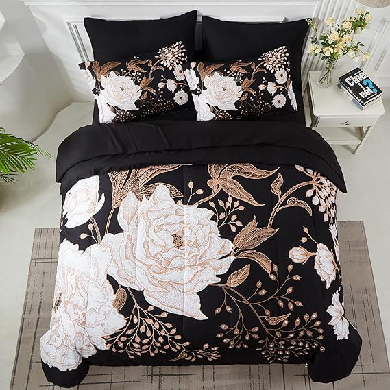 Black and White Microfiber Queen Reversible Bed in a Bag Set