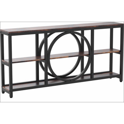 70.9" Extra Long Console Table, 3-Tier Sofa Table with Unique Circular Frame, Rustic Industrial Entryway Hallway Table, Narrow Living Room Storage Behind Couch