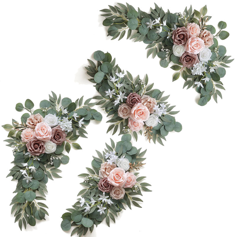 Ensemble de 4 fleurs artificielles pour mariage, Rose