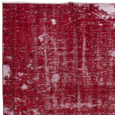 4.6x7.7 Ft Contemporary Handmade Turkish Red Area Rug with Shabby Elegance Style