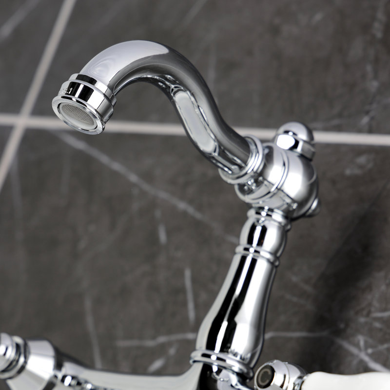 Kingston Brass Vintage Double-Handle 2-Hole Wall-Mount Bridge Kitchen Faucet, Polished Chrome