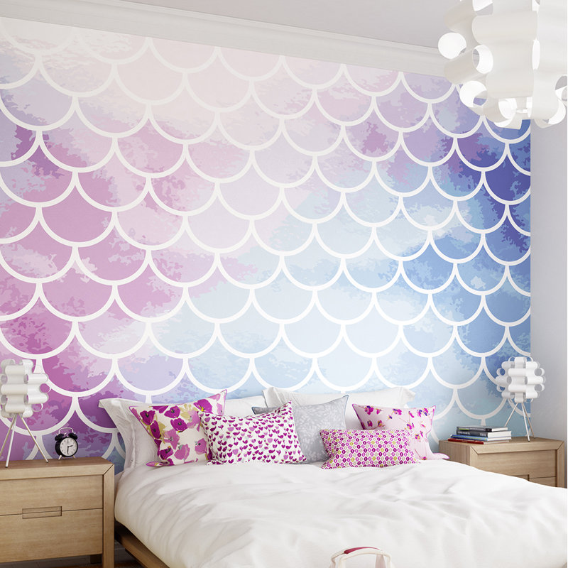 Watercolour Mermaid Scales Wall Mural