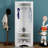Minimalist Corner Hall Tree With Shoe Bench And 4 Hanging Hooks, Corner Cabinet With Adjustable Shelf-1488987323
