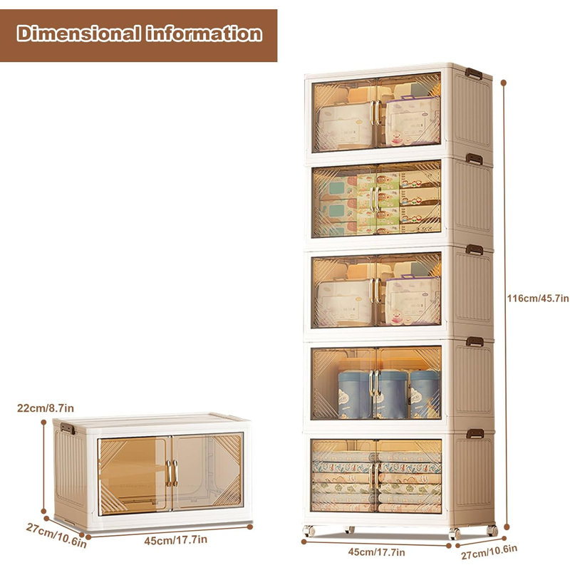 Bacs de rangement en plastique avec couvercle, contenants de rangement empilables avec roues et portes magnétiques, 5