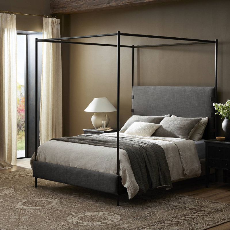 Anderson Upholstered Canopy Bed, Queen, Beige