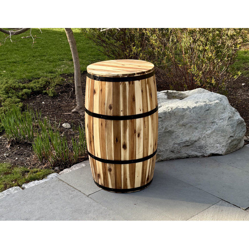 Acacia Wood Drum Patio Planter Barrel, 30" H x 16" W x 16" D