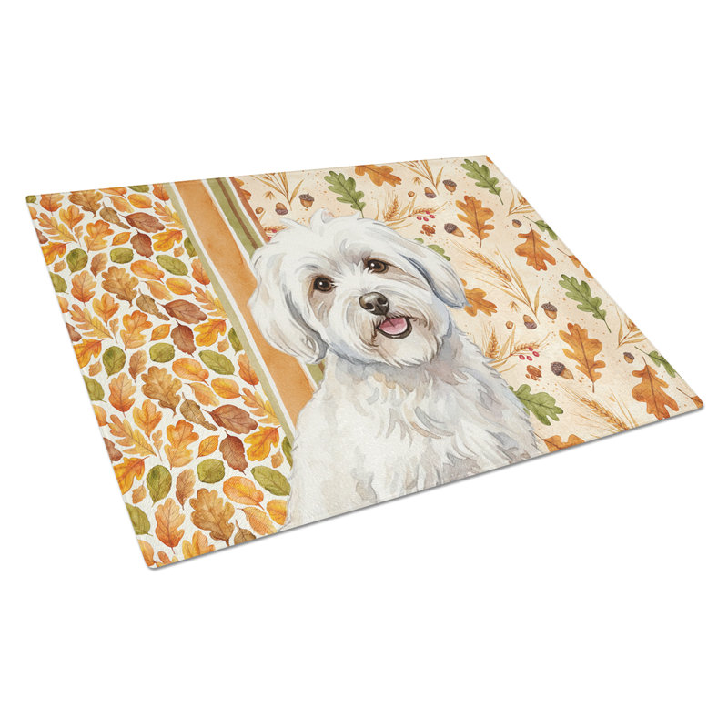 Coton de Tulear Heirloom Fall Glass Cutting Board