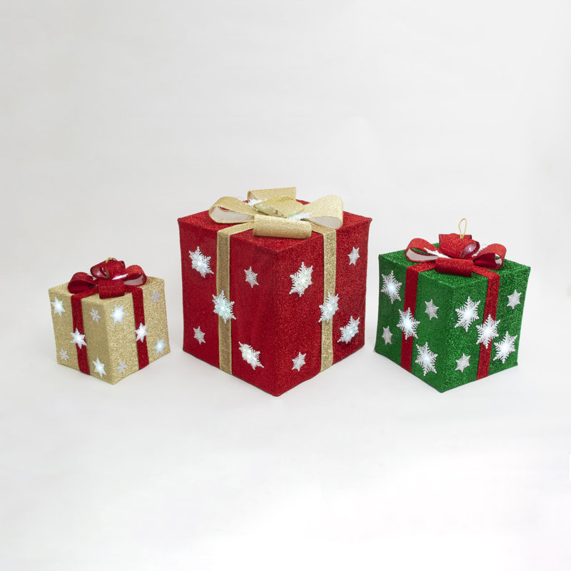 Ensemble de 3 boîtes-cadeaux pliables éclairées à piles