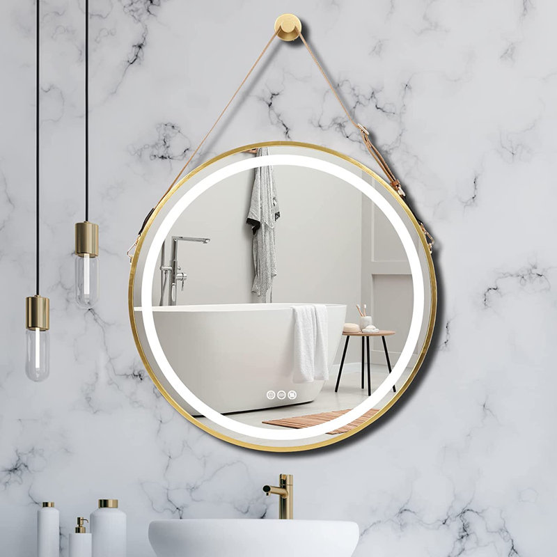 Adwaith Metal Flat Wall Mirror, Gold, 60cm H x 60cm W