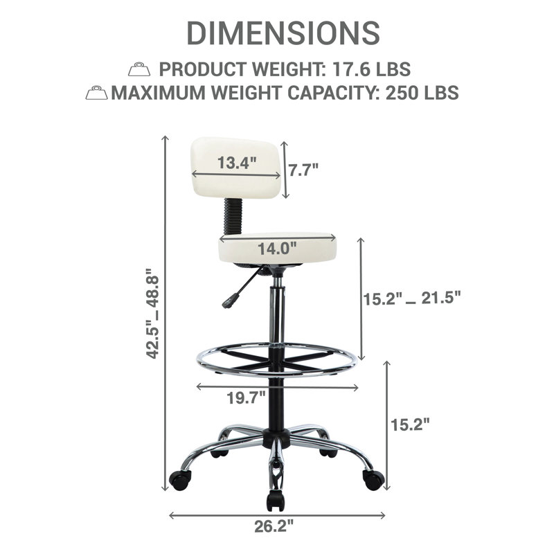Tabouret de dessinateur avec repose-pieds Miyana Comfy, Crème