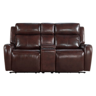 Mingee Dual-Power Loveseat with Power Headrest, Reddish Brown