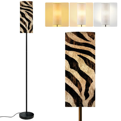  68.5" Standing Floor Lamp seamless tiger skin Dimmable Metal Pole Lamp with Linen Lampshade LED Bulb Included