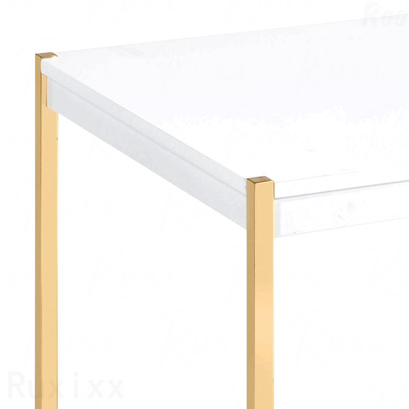 White Rectangle Coffee Table With Gold Accents