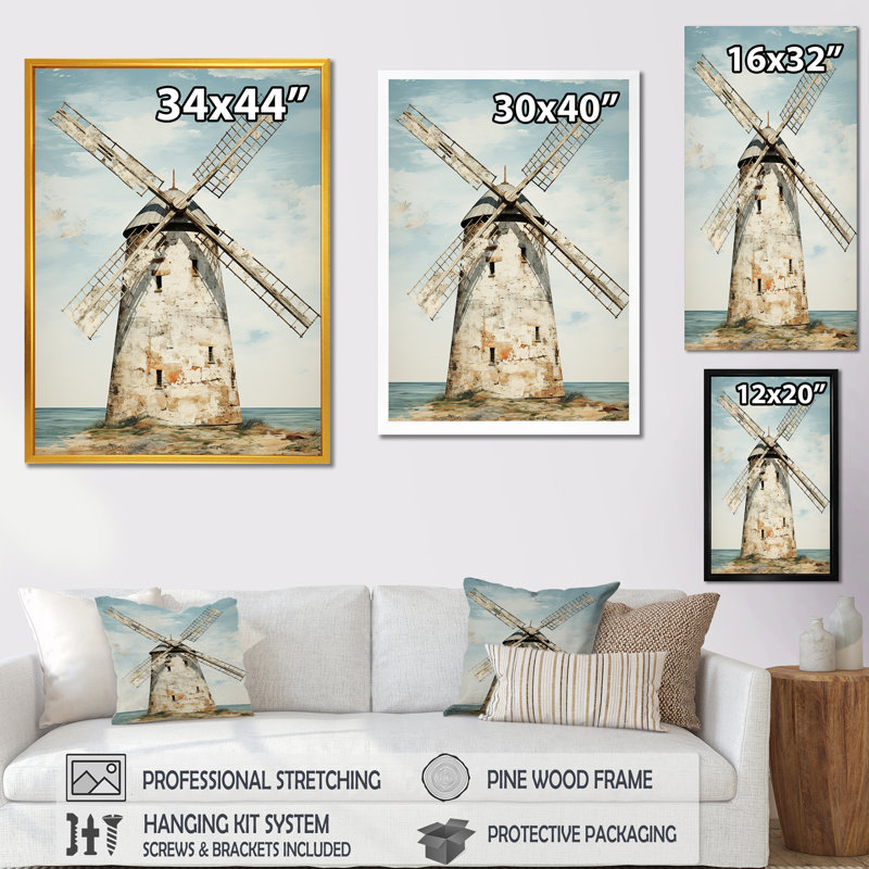 «Vintage Windmills At The Beach II - Wind Turbines», art mural, Toile tendue, 20" H x 12" W