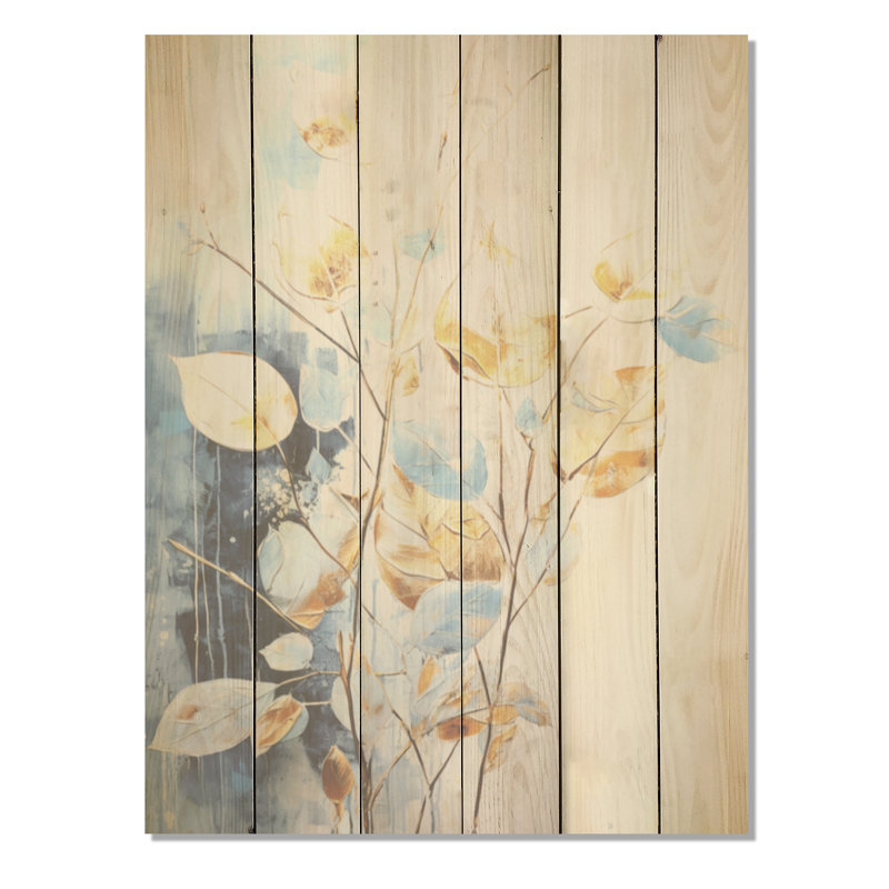 Délice de jardin gris et doré - Plantes, art sur bois de pin naturel, H 32 po x l 24 po
