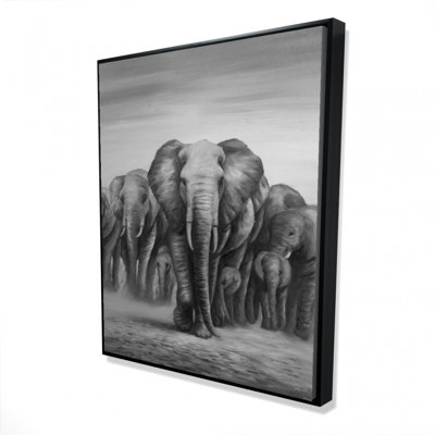 Troupeau d'éléphants, reproduction sur toile