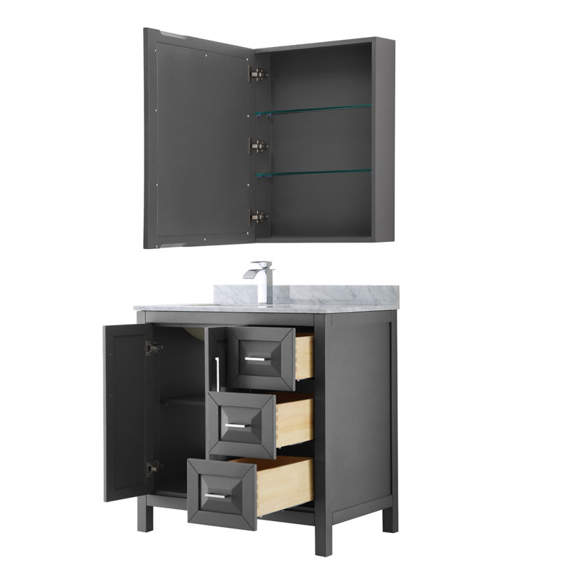 Daria 36'' Dark Gray Bathroom Vanity with Stone Top and Mirror