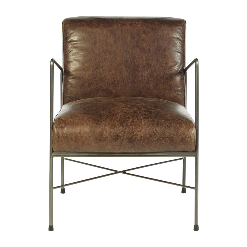 Orono 44cm H Genuine Leather Upholstered Armchair, Brown