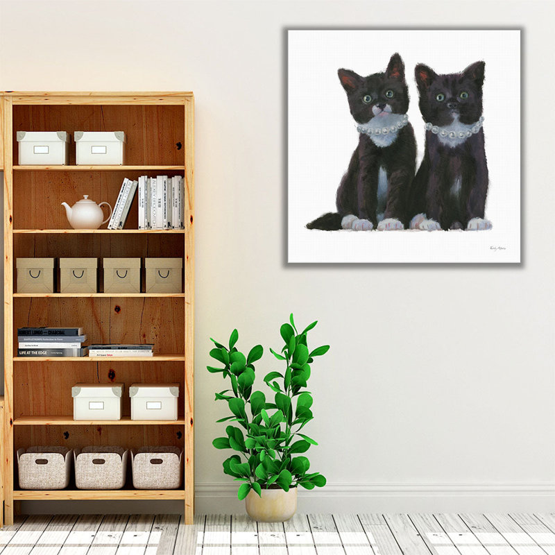 «Cutie Kitties IV Black and White», reproduction d'art sur toile, H 12 po x l 12 po
