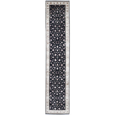 Hand-Knotted High-Quality Black and Ivory Runner
