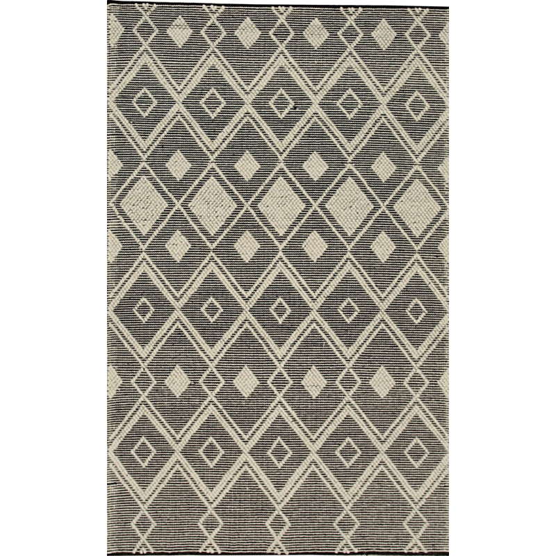 Black Handwoven Wool Striated Diamond Geometric Modern Contemporary Carpet Rug, 8' x 10'