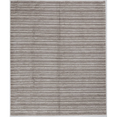 Hand Knotted Striped Area Rug in Beige