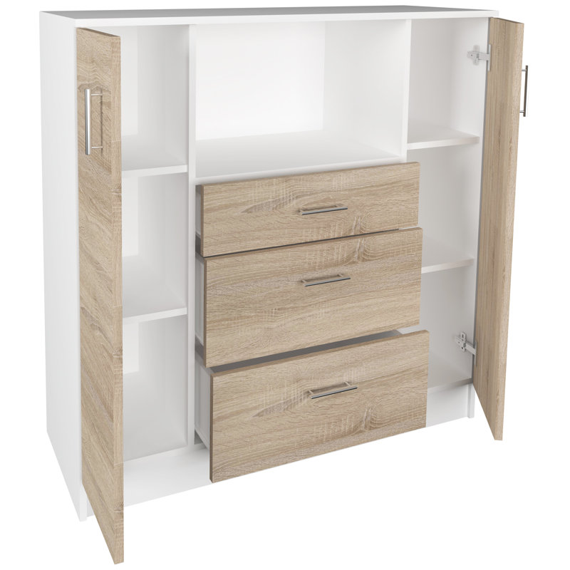 Seretha 110cm Kitchen Pantry, White/Sonoma oak