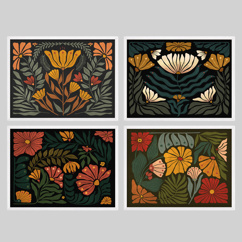 Abstrait, fleurs sauvages classiques, Mid Century Modern, impression encadrée, affiches, petit art mural, H 11 po x l 14 po