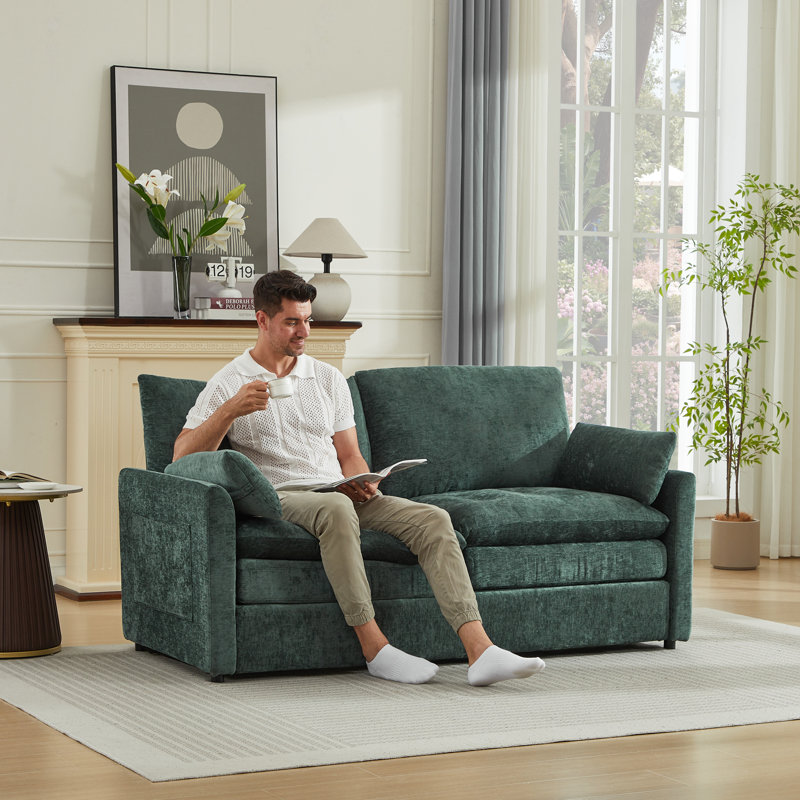 Drago 58'' Modern Square Arm Loveseat Sofa, Green