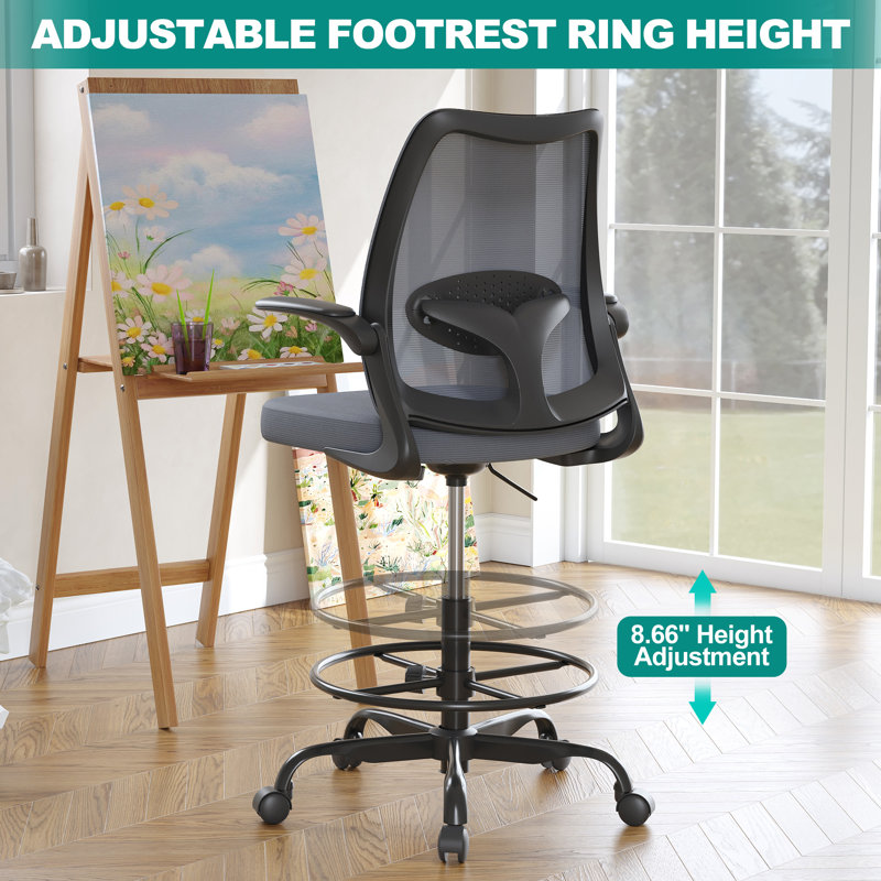 Ergonomic Mesh Drafting Chair Tall Office Chair With Adjustable Footrest Ring, Gray