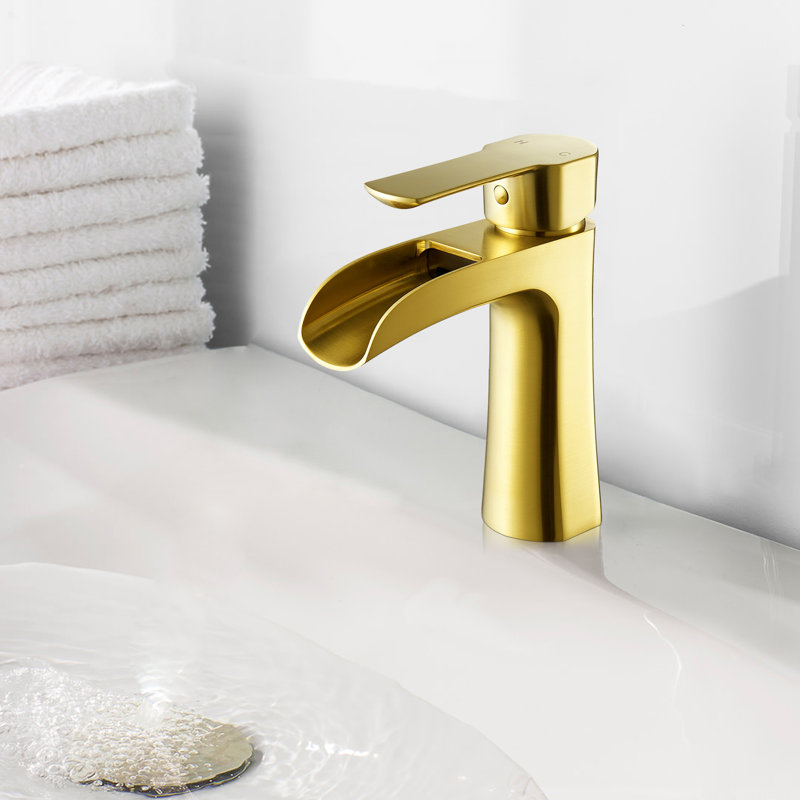 Tatcha Single Hole Single-Handle Waterfall Bathroom Faucet, Brushed Gold