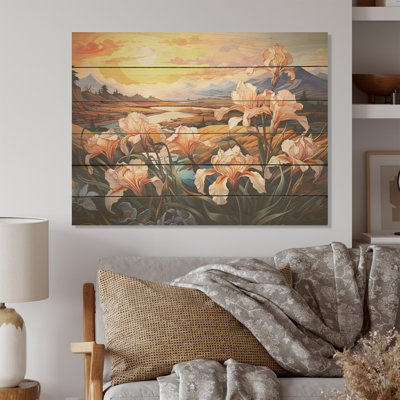 Iris Charm In Mountain I - Art mural en bois d'iris sur bois de pin naturel