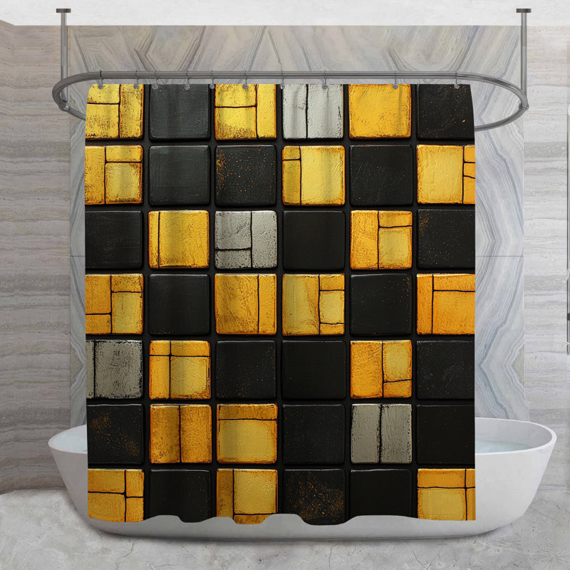 Rideau de douche à carreaux - Décoration de salle de bain abstraite industrielle, H 93 po x l 70 po
