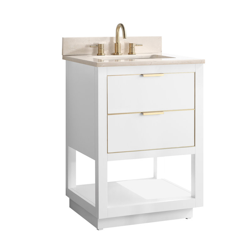 Allie 25" Single Bathroom Vanity Set, Carrara White Marble/Gold, White